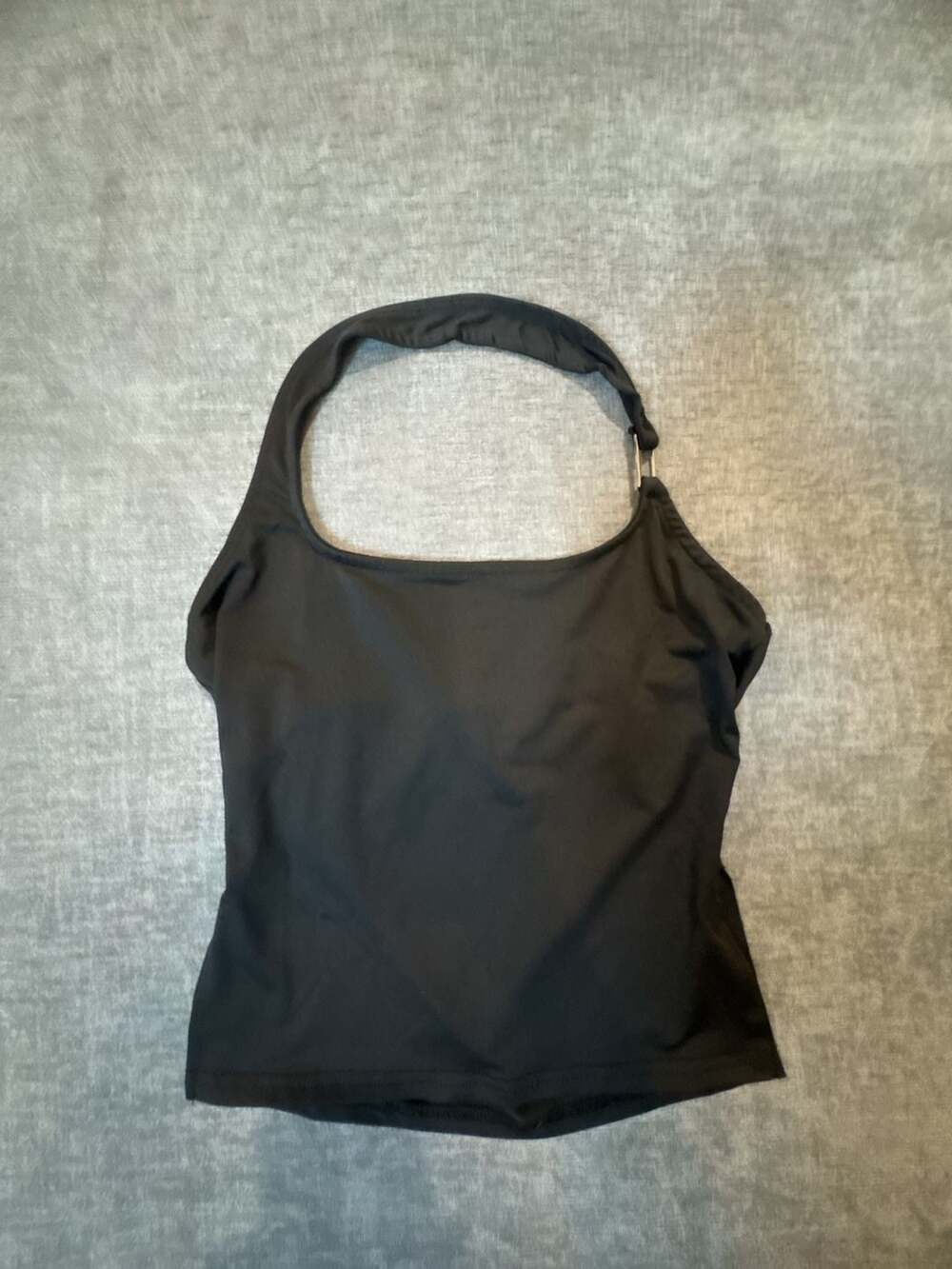 Black Halter Tank Top Silver Metal Detail Going Out Size S